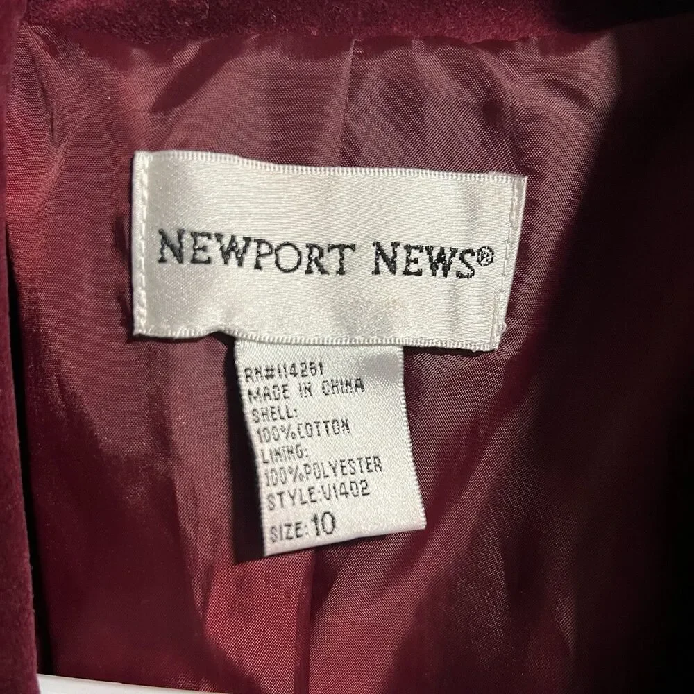 Newport News Women Velvet One Button Blazer Red US 10 Date Night Romantic